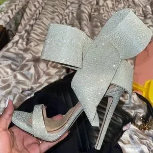 AMINAH ABDUL JILLIL GLITTER SILVER OPEN TOE SANDALS